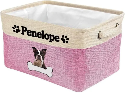Vista 30 de Cesta de almacenamiento decorativa personalizada para cachorros, caja de juguetes rectangular de tela con 2 asas para organizar armario, garaje Azul