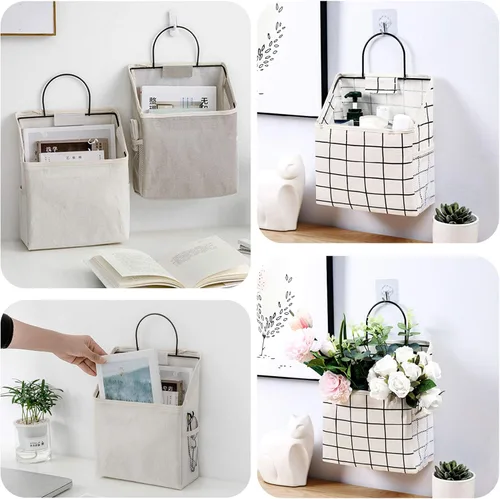 Vista 2 de Bolsa de almacenamiento de tela para colgar en la pared, organizador de bolsas para colgar en la puerta del dormitorio, el baño y la cocina