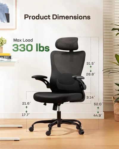 Vista 2 de Marsail - Silla ergonómica de oficina - Silla de escritorio con respaldo alto de malla y soporte lumbar ajustable, silla giratoria con ruedas