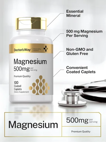Vista 4 de Doctor's Way Suplemento de magnesio de 500 mg 100 cápsulas recubiertas Óxido de magnesio Vegetariano, sin OMG, sin gluten