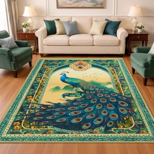 Vista 84 de Alfombra abstracta de 3 x 5 para sala de estar, dormitorio, entrada, color azul
