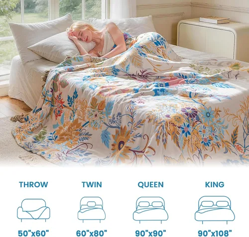 Vista 127 de MSGKV - Manta bohemia/primaveral de algodón para sofá y sala de estar, de gasa acogedora, de 50 x 60 pulgadas 50"x60" Cotton Throw, Woven Bird