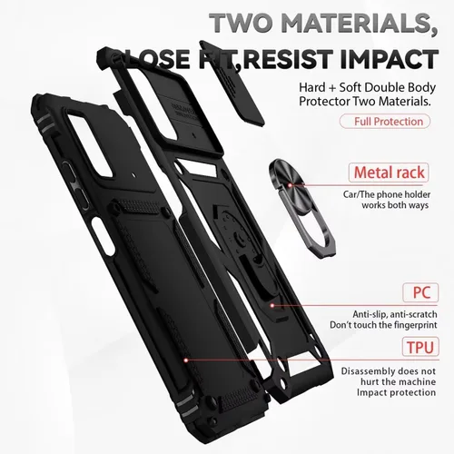 Vista 3 de Funda para Xiaomi Poco M4 Pro 4G, MZB0B5VIN con protector de pantalla de vidrio templado y cubierta de cámara deslizante, anillo magnético Soporte