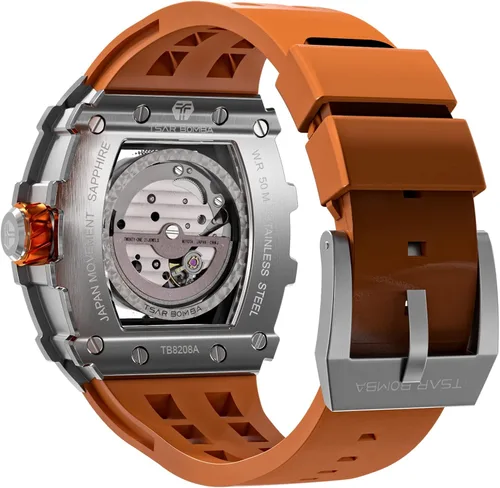 Vista 2 de TSAR BOMBA Relojes automáticos mecánicos japoneses con correa de reloj de silicona de 0866in reloj de pulsera de lujo Tonneau impermeable 5ATM reloj