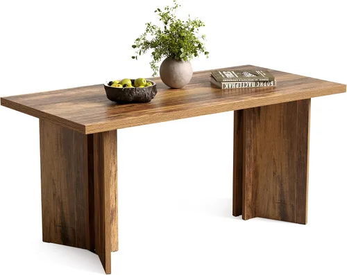 Vista 9 de LITTLE TREE Juego de mesa de comedor de madera para 6, mesa de cocina rectangular de 63 pulgadas, mesa de comedor moderna para el hogar, comedor