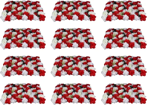 Vista 20 de Panel de pared de flores artificiales 3D, 24 x 16 pulgadas, 10 paneles de fondo de pared para exteriores, interiores, fiestas, bodas, día de San