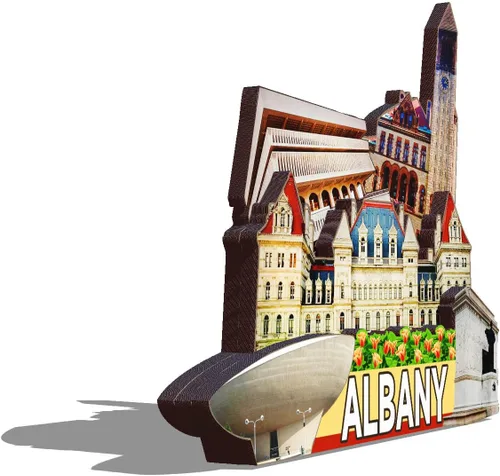 Vista 2 de Imán de madera para nevera de Estados Unidos Albany 3D, recuerdos coleccionables, decoraciones artesanales hechas a mano