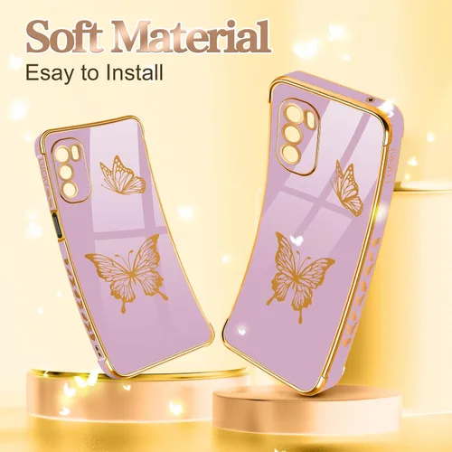 Vista 5 de Coralogo Funda para Moto G Stylus 5G 2022 (no compatible con 4G), diseño de mariposas para mujeres y niñas, bonito diseño de mariposas chapadas