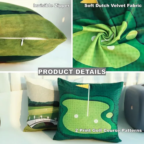 Vista 5 de Woho Juego de 2 fundas de almohada decorativas de golf de 18 x 18 pulgadas, funda de almohada con estampado de campo de golf holandés con cremallera
