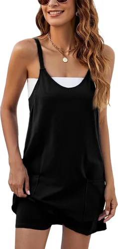 Vista 6 de Vestido deportivo sin mangas para mujer, minivestido con tirantes delgados y pantalones cortos
