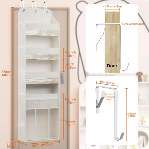 Vista 2 de OneDream Organizador de 5 niveles sobre la puerta con caddy de almacenamiento extraíble, organizador de ropa de bebé para guardería, almacenamiento