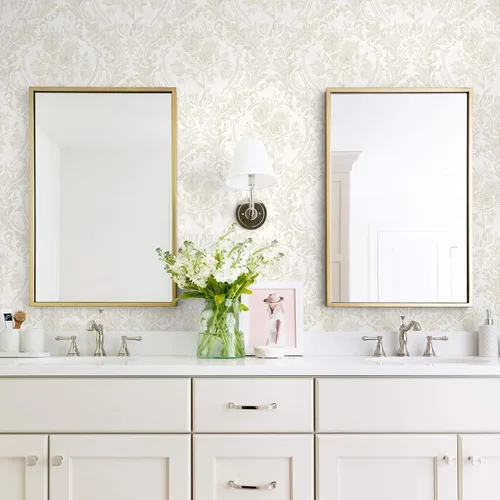 Vista 3 de Ismoon Papel Tapiz Floral Despegable y Adhesivo Papel de Contacto Vintage Beige Boho Acuarela Damasco Papel de Pared Texturizado Removible