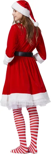 Vista 3 de Kofero Disfraz de Sra. Claus para mujer, disfraz de Papá Noel para adultos, talla grande, 5 piezas, traje de cosplay rojo, fiesta de Navidad