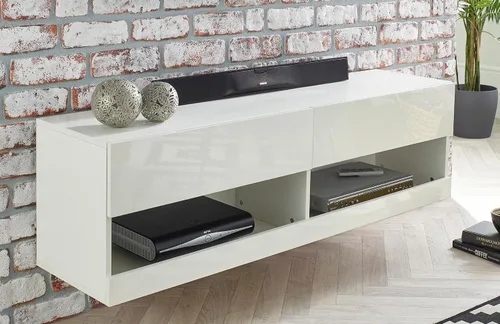 Vista 3 de MMT Furniture Designs Ltd Soporte de TV con luz LED azul de 55 pulgadas, soporte de TV brillante flotante montado en la pared, estante de TV