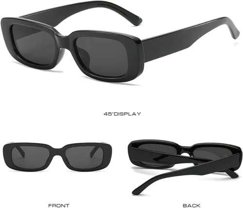 Vista 2 de Lentes de sol rectangulares para mujeres y hombres, lentes de sol retro Fahion angostos cuadrados de los años 90, lentes vintage Y2K UV 400