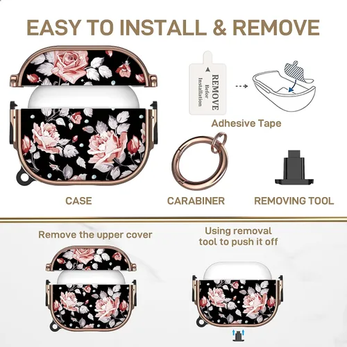 Vista 4 de Maxjoy Funda para AirPods 3 con Cerradura, Funda para AirPod 3 con Cerradura de Flores Protectora Rígida para AirPod de 3ª Generación para Mujeres