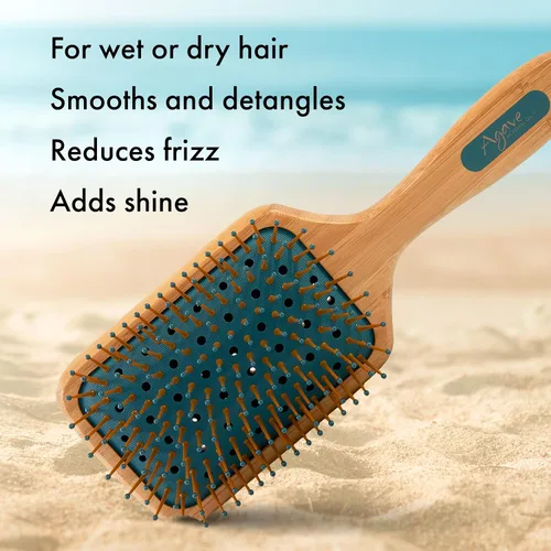 Vista 4 de Cepillo de paleta de bambú natural Agave para desenredar y alisar Bambú natural, ligero y duradero, desenreda y suaviza, añade brillo, para uso