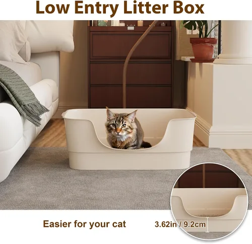 Vista 3 de Caja de arena extra grande para gatos grandes, lados altos y diseño de entrada baja, 23.43 x 16.73 x 8.46 pulgadas, espacioso inodoro antiderrames