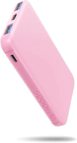 Vista 3 de Cargador portátil, mini batería externa de 5000 mAh, salida de 3 puertos (entrada y salida USB-C), carga rápida, batería externa compatible con Rojo