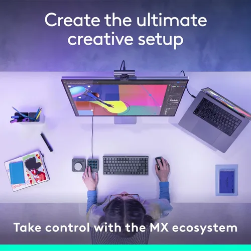 Vista 9 de Logitech MX Creative Console, 9 teclas LCD personalizables, accesorios Stream Deck, dial de control para diseño gráfico, Adobe, Zoom, Spotify