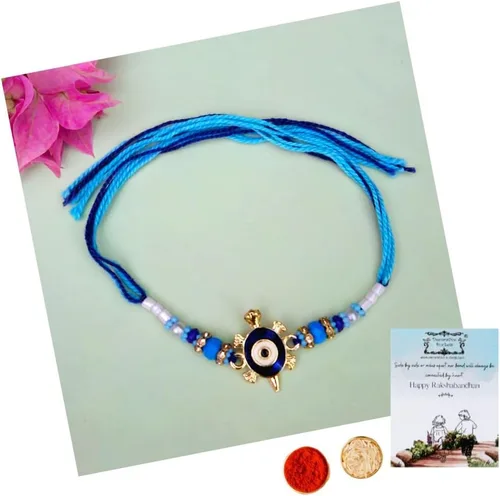Vista 20 de Rakhi adulto Rakhi para hermano: Rakhi para Bhaiya: combo de mauli Rakhi hecho a mano con tarjeta de felicitación y Roli Chawal: Rakshabandhan