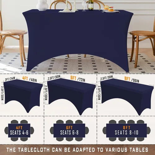 Vista 40 de Famstar Paño de Mesa Negro de 4 Pies de Elastano, Paño de Mesa Ajustado para Mesas Rectangulares, Fundas Elásticas Lavables Sin Arrugas