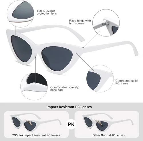Vista 4 de Lentes de sol retro para mujer, con marco de plástico y diseño con estilo ojo de gato YOSHYA