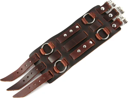 Vista 6 de HZMAN Anillo de aleación para hombre, pulsera de cuero genuino, tono plateado, ajustable