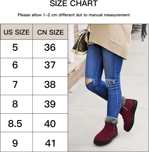 Vista 6 de TEMOFON Botas de nieve para mujer, botas de invierno cálidas, impermeables, con forro de piel para exteriores para mujer