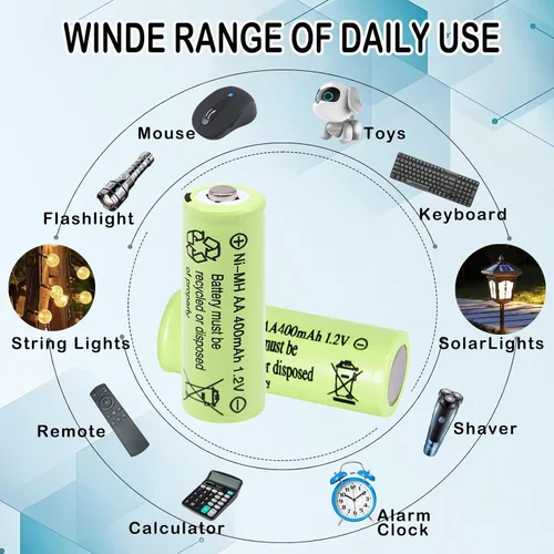 Vista 4 de Doble A 1.2 voltios 400 mAh NiMH recargables AA pre-cargadas baterías solares para luces decorativas al aire libre, luz de asta de bandera, mouse