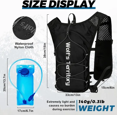 Vista 6 de Mochila de hidratación con 2 vejigas de agua de 2 litros, mochila de agua ligera para senderismo, chaleco de hidratación con 2 muñequeras y 1 banda
