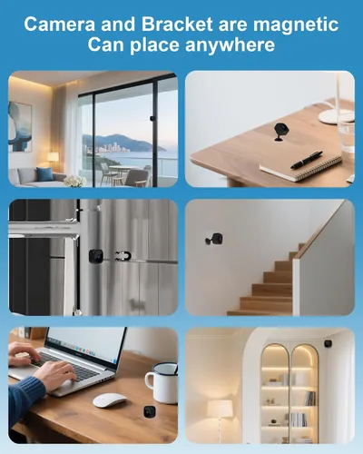 Vista 8 de AOBOCAM Mini cámara de seguridad 1080P WiFi recargable, visión nocturna negro - 1080P