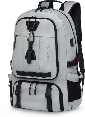 Vista 8 de Mochila de viaje de 45 litros aprobada por la TSA con compartimento para zapatos y separación en seco y húmedo, bolsa para laptop de 18.4 pulgadas