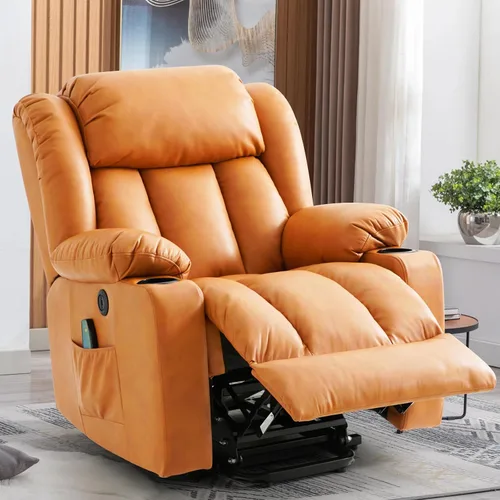 Vista 12 de Silla reclinable eléctrica para personas mayores, sillas reclinables eléctricas para adultos con masaje y calor, portavasos, control remoto, puertos