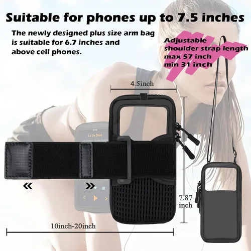 Vista 5 de Soporte para teléfono para correr, caminar y entrenar – Brazalete ajustable para iPhone y teléfonos celulares – Bolsa cruzada transparente