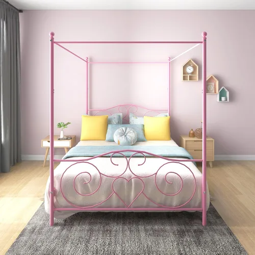Vista 7 de Marco de cama tamaño matrimonial, listones de acero resistente y soporte con cabecero y estribo, no requiere somier (negro)