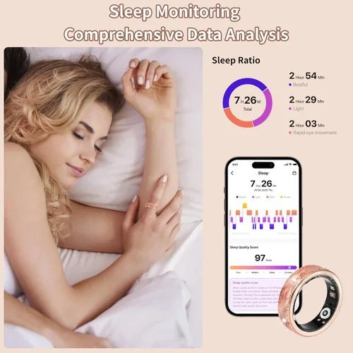 Vista 6 de Anillo inteligente para mujeres y hombres, rastreador de salud y fitness con frecuencia cardíaca, monitor de sueño, oxígeno en sangre, HRV, 128