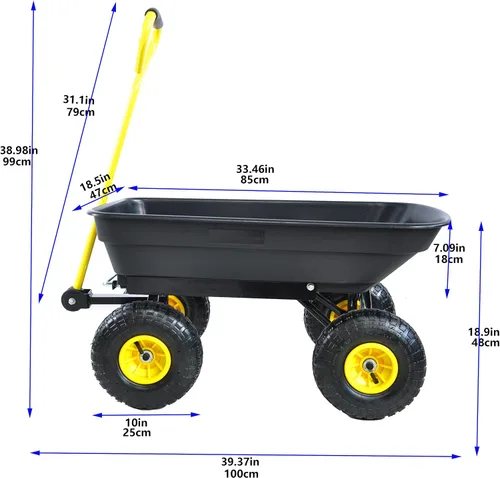 Vista 4 de Carrito de jardín Camión volquete con rueda de aire para jardines, granjas, etc (negro)