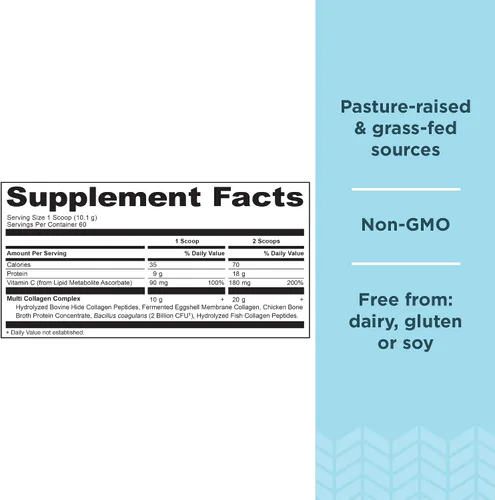 Vista 2 de Ancient Nutrition Proteína en polvo multicolágeno, sin sabor, 60 porciones + polvo de proteína de colágeno múltiple, vainilla, 45 porciones
