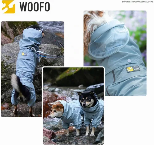 Vista 4 de WOOFO - Chubasquero completo para perros, ligero, cómodo, ajustable y fácil de usar, chaqueta de lluvia para perros con capucha desmontable, tira