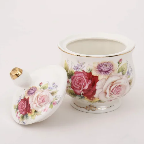 Vista 5 de Juegos de té de cerámica europeos de 15 piezas,Juego de café de porcelana de hueso con soporte de metal,Colorida rosa pintura calabaza café té