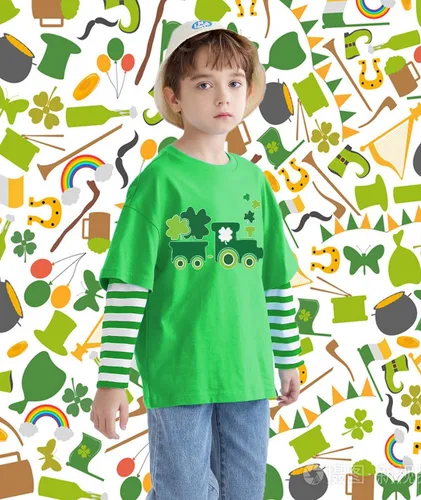 Vista 3 de Camiseta del Día de San Patricio para niños y niñas, camiseta irlandesa con diseño de camión de dinosaurio, trébol irlandés, camisetas de manga