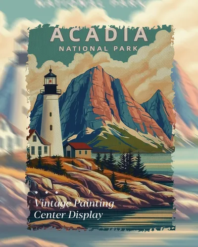 Vista 4 de Acadia National Park - Póster vintage de 12 x 16 pulgadas con marco de madera, colgador de cuerda, impresión artística retro de paisaje costero