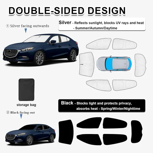 Vista 5 de KMF 6 piezas de parasoles gruesos para Mazda 3 Hatchback (No Sedán) 2014-2018 Accesorios, parasoles completos para parabrisas y ventanas de coche