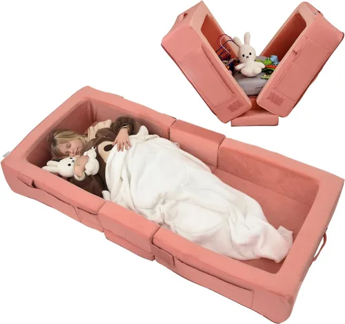 Vista 8 de ENITYA Foldable Toddler Travel Bed with Safety Rails & Storage Space