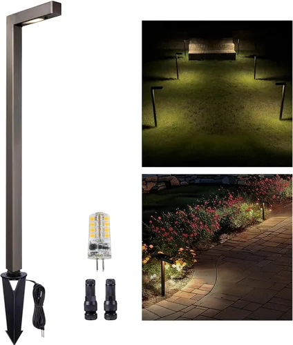 Vista 25 de Gardenreet Luces de camino de paisaje de latón, luces de camino de bajo voltaje de 12 V con cable, luces de jardín al aire libre LED impermeables
