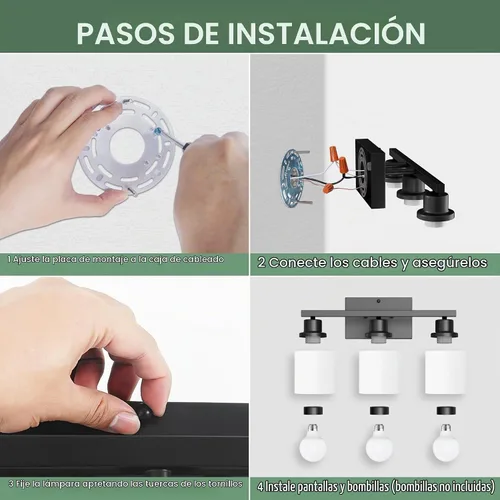 Vista 7 de Luces de baño negras sobre espejo, lámpara de tocador antioxidante para baño, lámpara de pared moderna de 3 luces para sala de estar, base E26