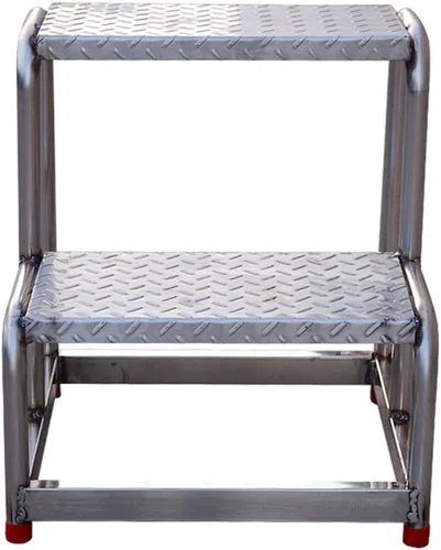Vista 3 de Banco de plataforma industrial Escalera Taburete de acero inoxidable 2 escalones Taburete multiusos Escaleras y taburete de escalera para fábrica