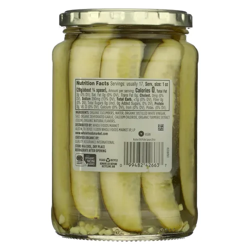 Vista 2 de 365 by Whole Foods Market, Lanzas de pepinillos de eneldo orgánicos kosher, 24 onzas líquidas