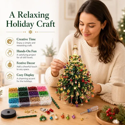 Vista 4 de ZSJO Kit de árbol de Navidad con cuentas para adultos, juego de manualidades de cristal, decoración de mesa (#D)